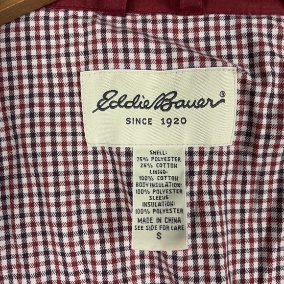 Eddie Bauer Quilted Jacket Women's Small Red Snap Front Plaid Lined Chore Barn - Picture 4 of 9